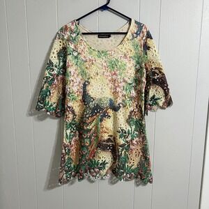 Atmosphere Women's Lace Peacock Floral Print Bell Sleeve Dress‎ L